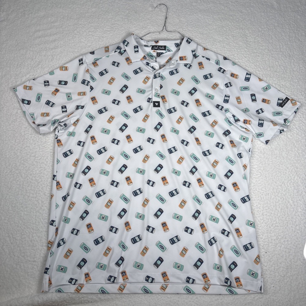 Bad Birdie Men's Crushable Core Golf Polo White Beer Cans XXL